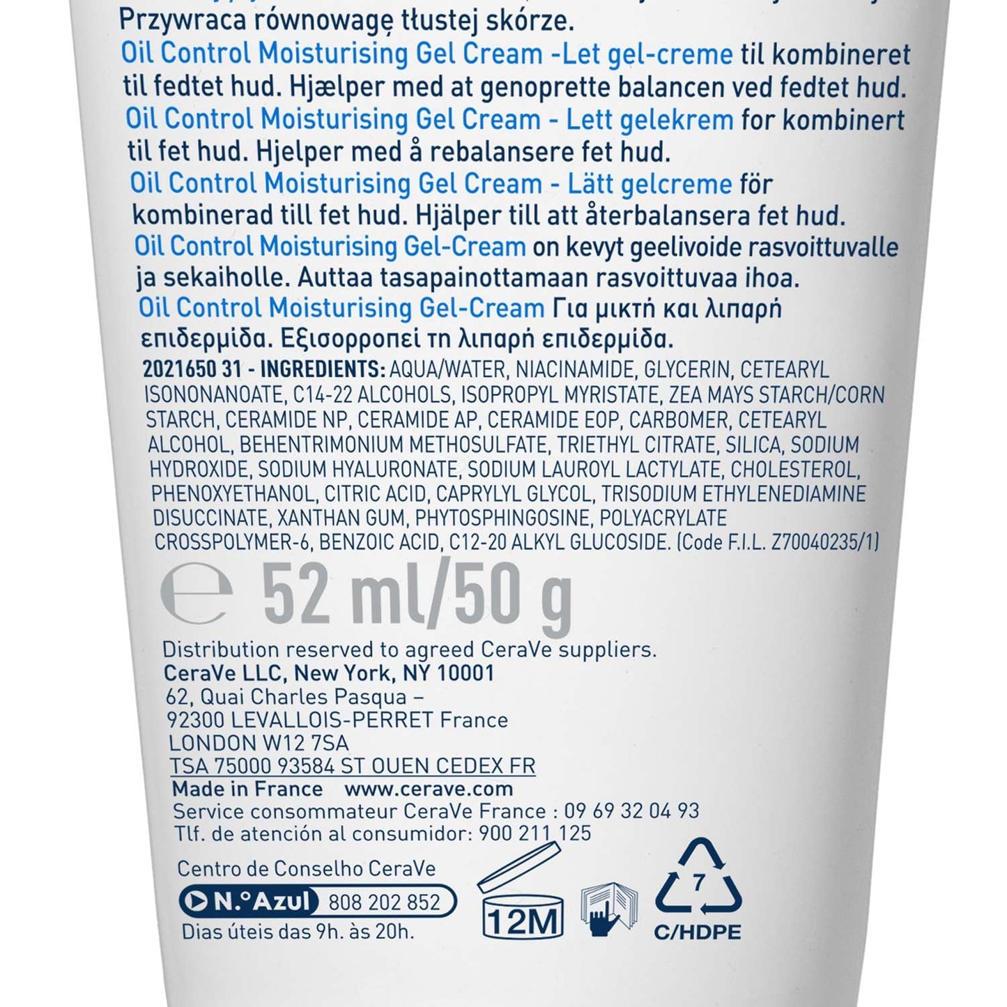 CeraVe Oil Control Gel Cream lightweight Moisturizer for Oily & Combination Skin with Ceramides, Hyaluronic Acid & Niacinamide | Dermatologist Recommended (52ml)