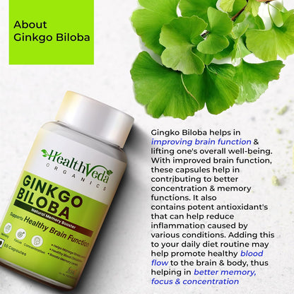 HEALTH VEDA ORGANICS PRIVATE LIMITED Ginkgo Biloba 120 mg | 60 Veg Capsules | Supports Better Concentration & Memory | For both Men & Women