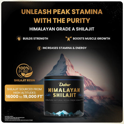 Dabur Himalayan Shilajit Resin â€“ 15g | 250mg per Serving | Boosts Strength, Stamina & Muscle Growth | Shilajit for men |100% Ayurvedic Grade A Shilajit Sourced from the Himalayas (Up to 19,000 ft)