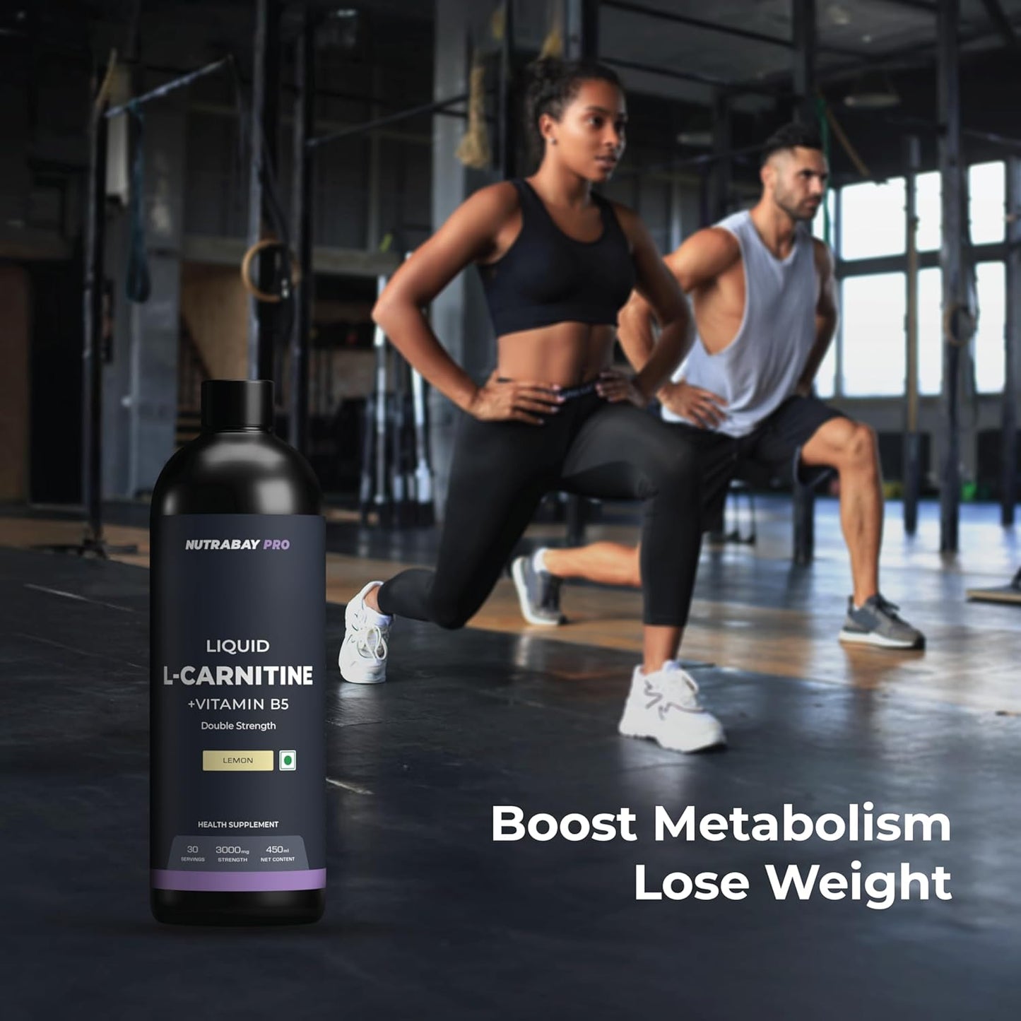 Nutrabay Pro Liquid L-Carnitine (3000mg) with Vitamin B5 â€“Pre/Post Workout â€“ 450ml, Lemon, 30 Servings | Tested for Purity | 100% Authentic Metabolism Booster for Weight Loss Support | 2X Strength