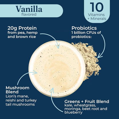Four Sigmatic Organic Vegan Protein Powder | 18g Plant-Based Protein per Serving | Gluten Free, Dairy Free, Soy Free, Non-GMO with No Filler Ingredients | 21.16oz, 15 Servings | Vanilla