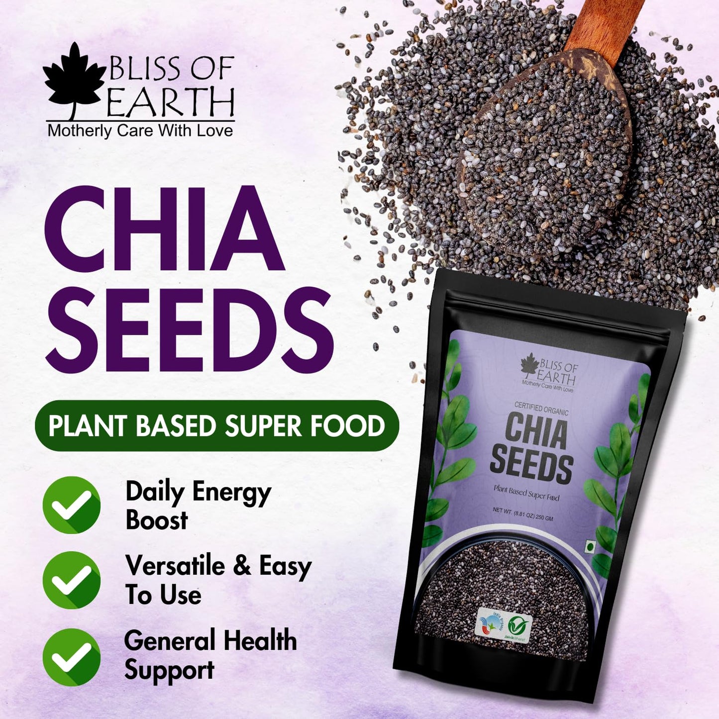 Bliss of Earth Chia Seeds 250 gm | Raw Superfood with Omega & Fiber | Natural Chia Seeds for Daily Nutrition & Wellness Support