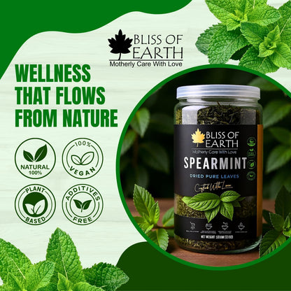 Bliss of Earth Spearmint Tea For PCOS Relief 100g, Premium Egyptian Sun Dried Spearmint Leaves, Mint Herbal Tea for Hot & Cold Brew