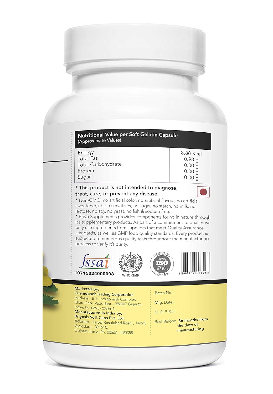 Briyosis Evening Primrose Oil For Healthy Skin Supports Hormonal Balance in Women Helpful in PMS & Menopause Natural Oil Extract 60 Liquid Filled Capsules- 1000 mg Softgel