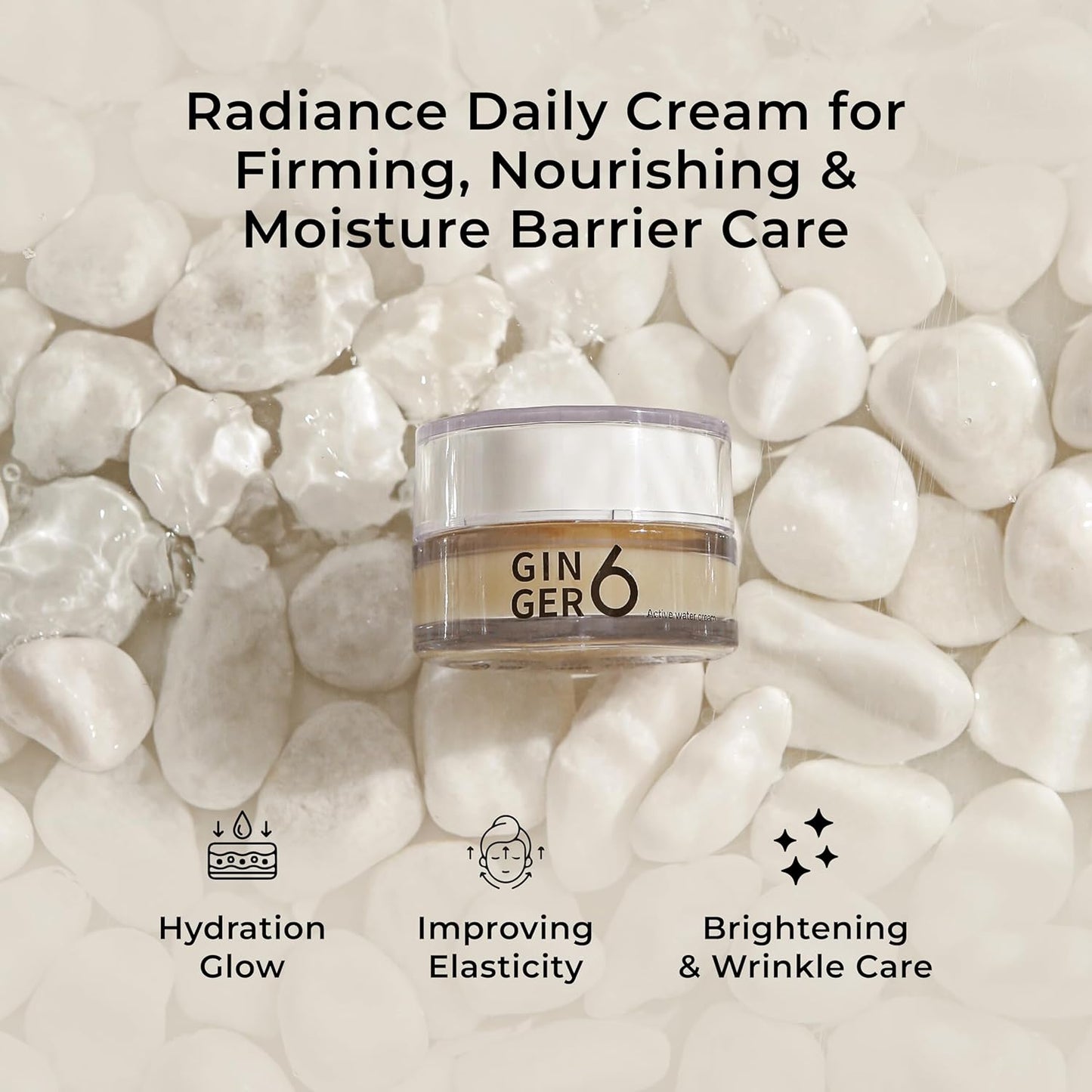 GINGER6 Active Water Cream 50g | 76% Ginger Extract | Niacinamide Brightening| Adenosine Anti-Wrinkle| 10 Hyaluronic Acid Hydration | Peptide Complex Anti-Aging | Korean Moisturizer for All Skin Types