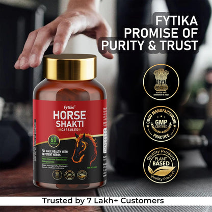 Fytika Horse Shakti Capsules | 20 Potent Ayurvedic Herbs | For Menâ€™s Strength, Stamina & Daily Vitality | 60 Capsules
