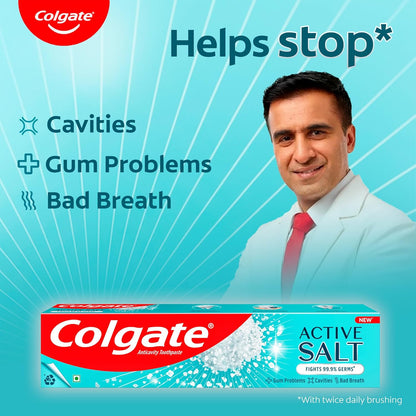 Colgate Active Salt Buy 3 Get 1 Free, 800g (200g x 4, Pack of 4) Toothpaste, Daily Germ Protection, Toothpaste with Salt & Mint, Healthy Gums & Teeth, Fights Germs & Eliminates Bad Breath