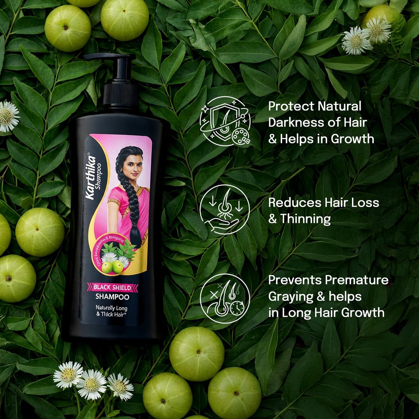Karthika Black Shield Shampoo for Hair Fall Control & Hair Growth | With Amla, Curry Leaves & Bhringraj | For Long, Strong Hair | 650 ml