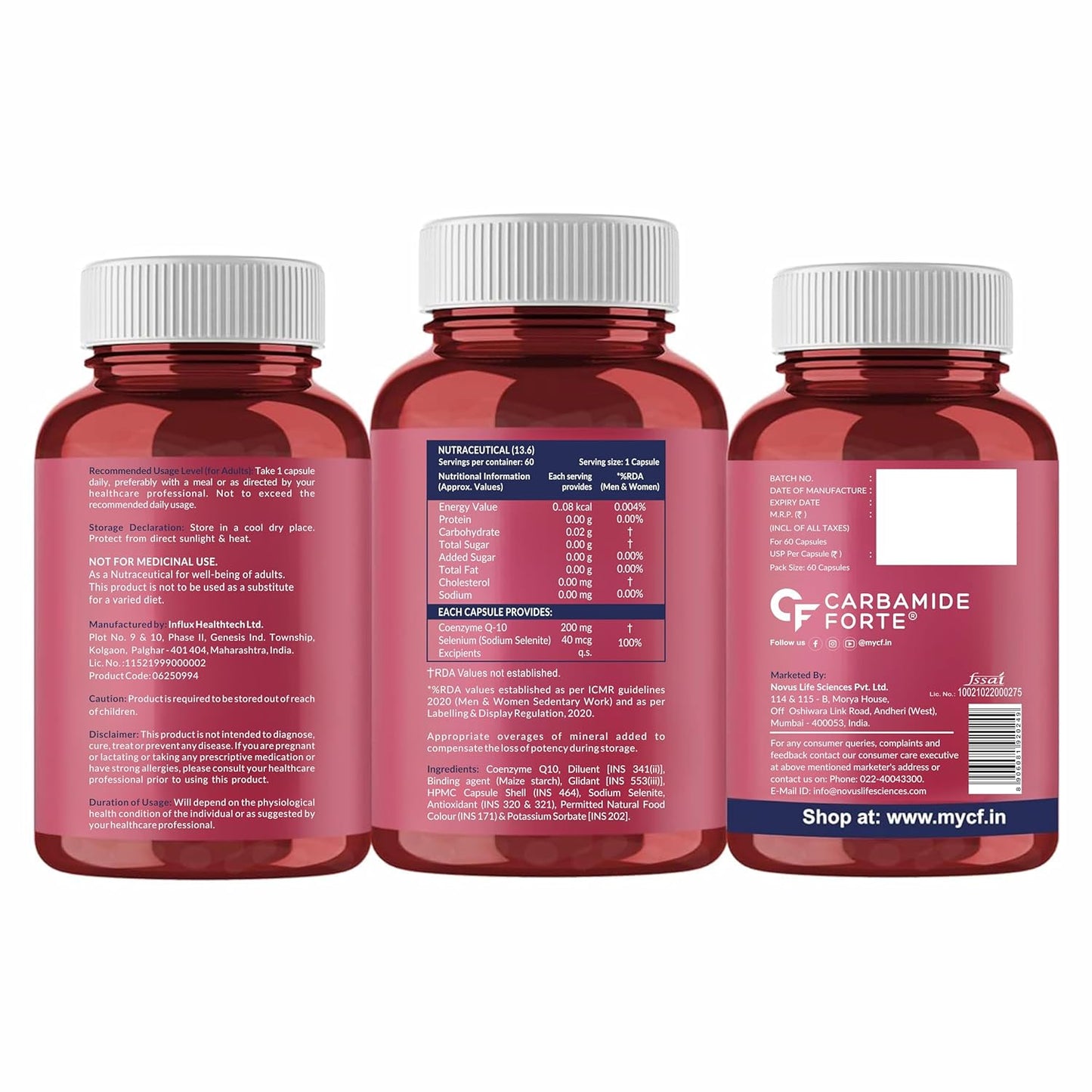 Carbamide Forte Coenzyme Q10 (CoQ10) 200mg with Selenium 40mcg | Supports Heart Health and Vascular Health | 100% Vegetarian â€“ 60 Capsules