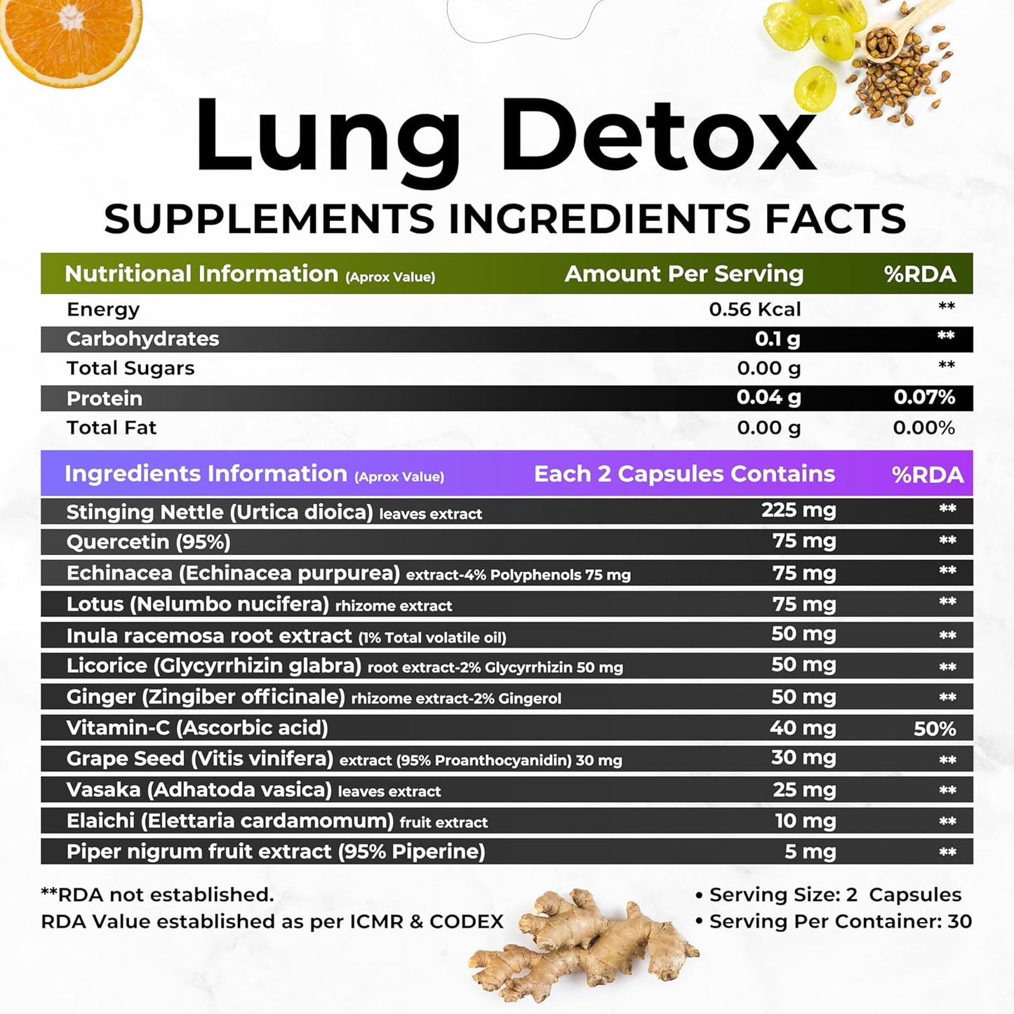 HEALTH VEDA ORGANICS PRIVATE LIMITED Lung Detox With Vitamin C & Grape Seed Extract | 60 Veg Capsules | Supports Healthy Breathing | For Detoxification Of Lungs & Immunity | For Both Men & Women
