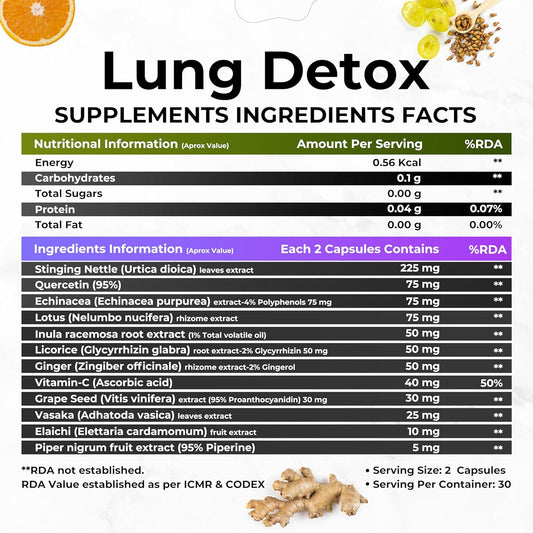 HEALTH VEDA ORGANICS PRIVATE LIMITED Lung Detox With Vitamin C & Grape Seed Extract | 60 Veg Capsules | Supports Healthy Breathing | For Detoxification Of Lungs & Immunity | For Both Men & Women