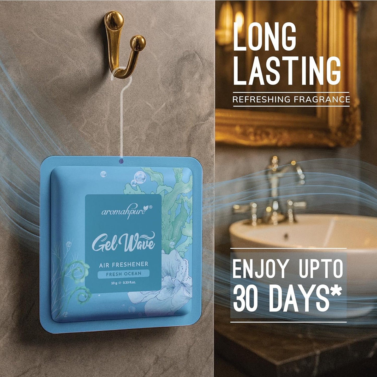 Aromahpure Gel Wave Bathroom Freshener | Assorted 50g (10g each) | Set of 5 Gel-Based hanging Pocket freshener I Lasts Up to 30 Days