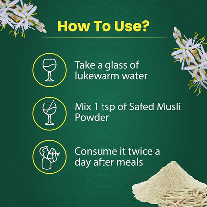 Safed Musli Root Powder | Natural | Herbal Supplement | Immunity Booster | Strength and Vitality- 100 Gram (Pack of 1)
