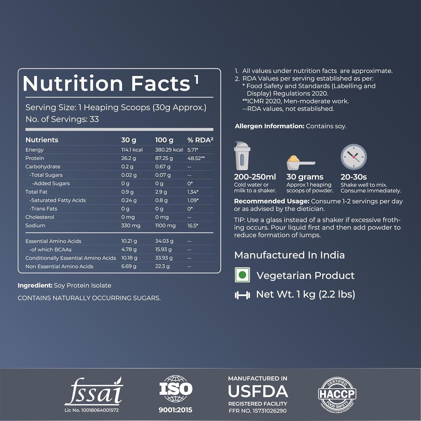 Nutrabay Pure Soy Protein Isolate Powder 26.2g Protein, 4.7g BCAA per Serving, NABL Lab Tested â€“ Easy to Digest, No Added Sugar, Vegan â€“ 1kg, Unflavoured | 100% Authentic & Clean Protein