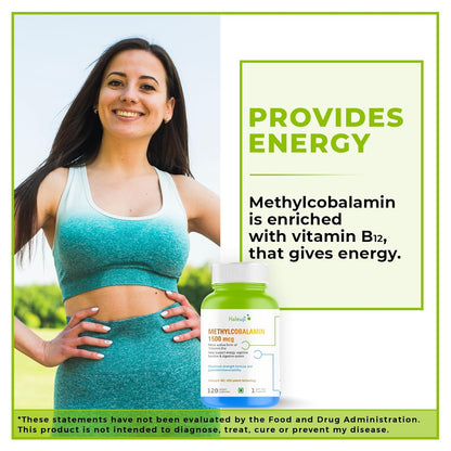 Haleup Vitamin B12 supplement capsules1500mcg -Active form of Methylcobalamin B12 Supplement for Men & Women- 120 Veg capsules
