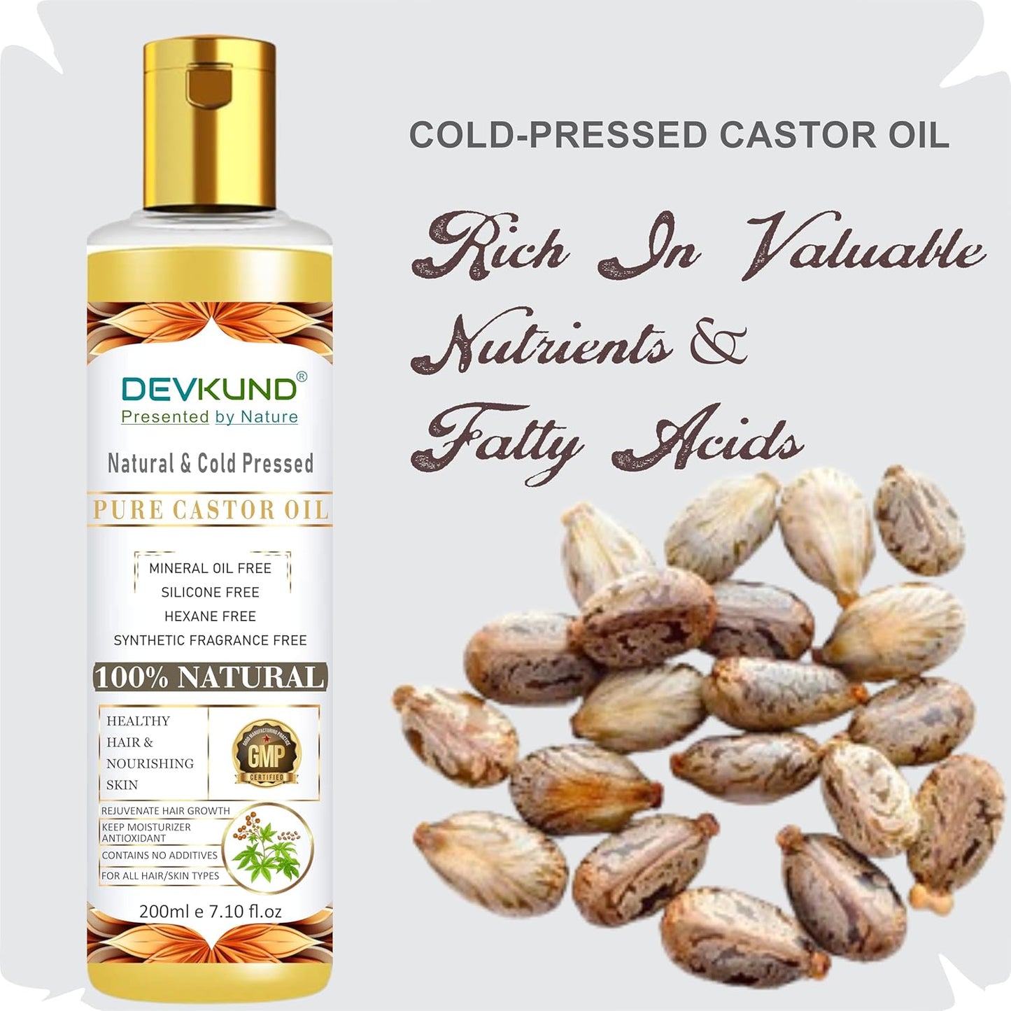 Devkund Â® Cold Pressed Castor Oil for Hair Growth, Skin Care, Moisturising Dry Skin, Nails, Eyelash - Virgin Grade - 400ml