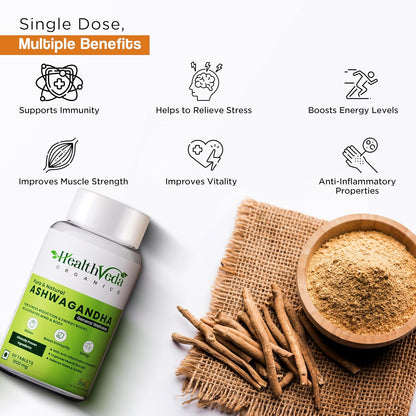 HEALTH VEDA ORGANICS PRIVATE LIMITED Ashwagandha 1000Mg | High Strength Potent Formula | Boosts Immunity & Energy | Rejuvenates Mind & Body | 60 Veg Tablets | For Both Men & Women