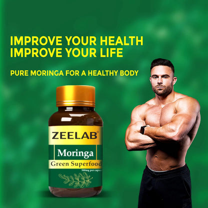 Zeelab Moringa Green Superfood Capsule | Immunity Supplements for Adults | 100% Vegetarian | Organic Moringa Leaf Powder 100 Capsules