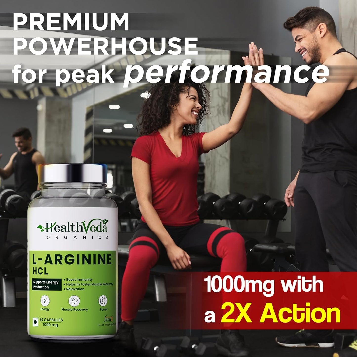 HEALTH VEDA ORGANICS PRIVATE LIMITED L-Arginine 1000 mg with Chromium Picolinate | 60 Veg Capsules | Good for Muscle Growth, Stamina, Recovery, Immune Booster & Energy | For Both Men & Women
