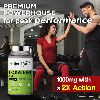 HEALTH VEDA ORGANICS PRIVATE LIMITED L-Arginine 1000 mg with Chromium Picolinate | 60 Veg Capsules | Good for Muscle Growth, Stamina, Recovery, Immune Booster & Energy | For Both Men & Women
