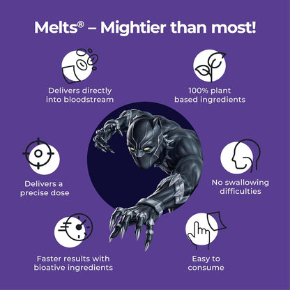 Wellbeing Nutrition Marvel Black Panther Melts | Advanced Immunity Booster for Kids (6+) with Vitamin C, Zinc & Wellmune | Health Supplements for Kids | Valencia Orange Flavor (30 Oral Strips)