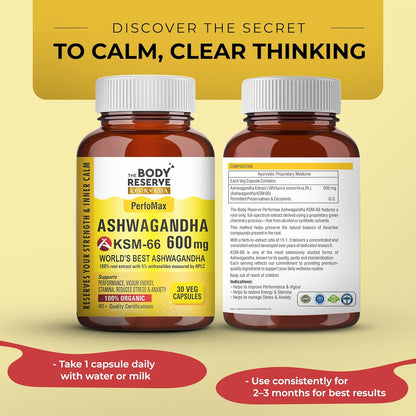 The Body Reserve Ashwagandha KSM66-30 Capsules Ashwagandha KSM 66 for men & Women Supports Stress Management & Muscle Recovery
