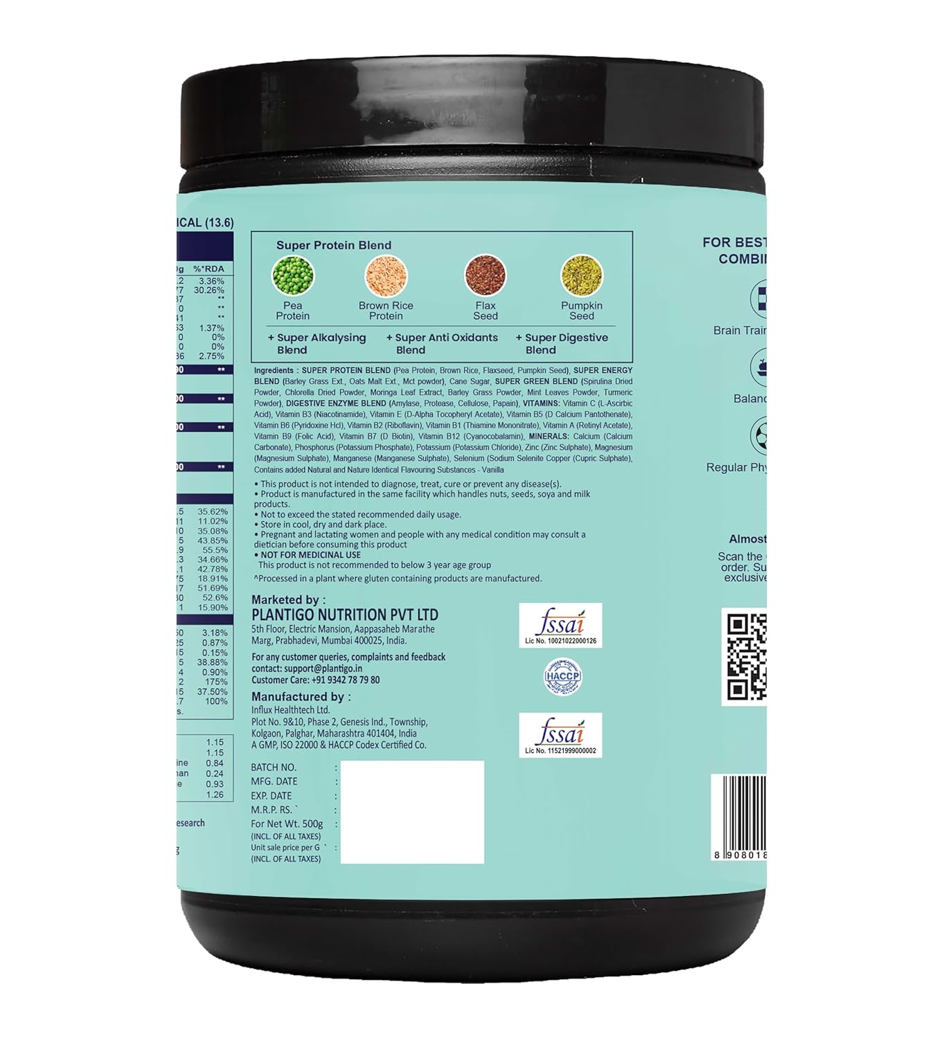 Plantigo Vanilla Flavor Health Drink for Kids, 500 Gms | Kids Protein, Growth & Brain Health Supplement | Vegan Plant Based Kids Health Drink | Protein Powder For Kids