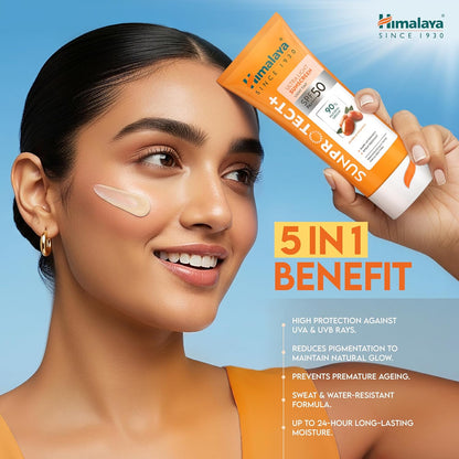 Himalaya Sun Protect+ Ultra Light Sunscreen | Light tint Cream| 90% Natural Origin Ingredients | In vivo tested SPF 50 PA++++ | Dermatologically tested for all skin types | No white cast | Make up friendly | Sweat Resistant | 50g