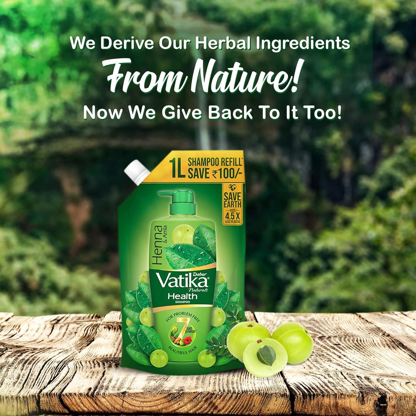 Dabur Vatika Health Shampoo with Henna & Amla for Problem Free Hair - 1L Pouch