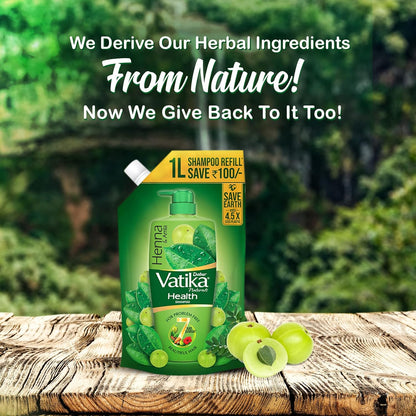 Dabur Vatika Health Shampoo with Henna & Amla for Problem Free Hair - 1L Pouch