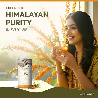 Wellwith by Ayuzera Sea Buckthorn Raw Leaves Tea, Good For Skin and Immunity, For a Healthy Lifestyle - Himalayan Herbal Tea - Pure & Natural (100g)