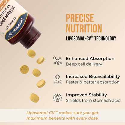 Cureveda Liposomal Vitamin D3 600 IU + Vitamin K2-7 & Turmeric | High Absorption Bone & Heart Support | Promotes Muscle Health & Immunity | 120 Tablets (120 Day Pack)