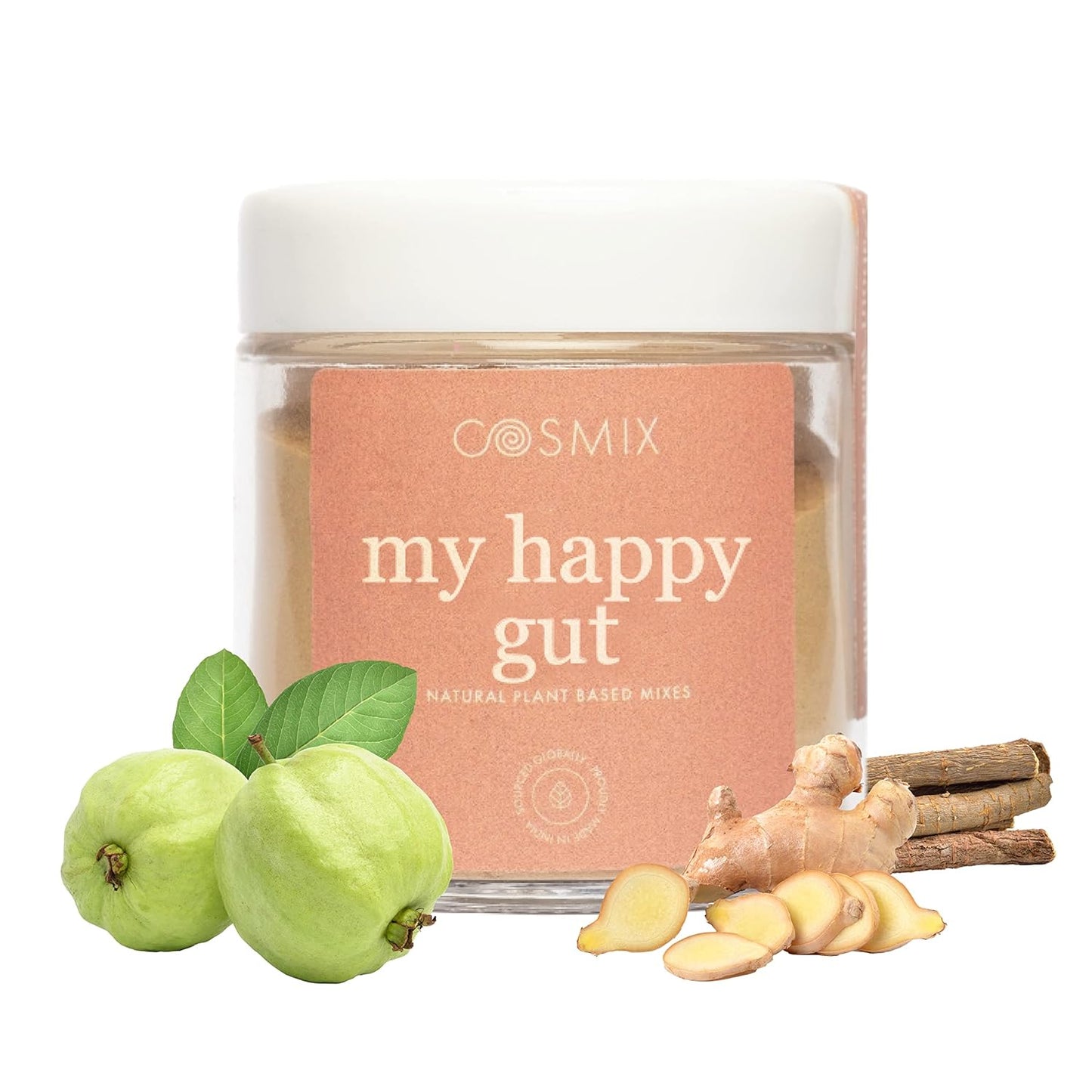 cosmix-My Happy Gut|Prebiotics&Probiotics-Promotes Healthy Gut Microbiome|Mulethi&Triphala Powder|Helps With Acidity,Digestion&Bloating|No Preservatives|No Added Sugar|60G-40 Servings (Pack Of 1)