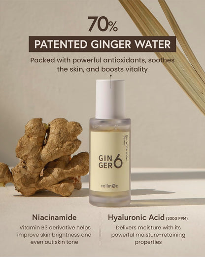 GINGER6 White Snow Brightening Face Serum 30ml | 70% Ginger Water | Anti-Aging Korean Skincare | Hyaluronic Acid, Niacinamide & Peptides | Firming, Hydration & Pigmentation Care | Vegan & Cruelty-Free