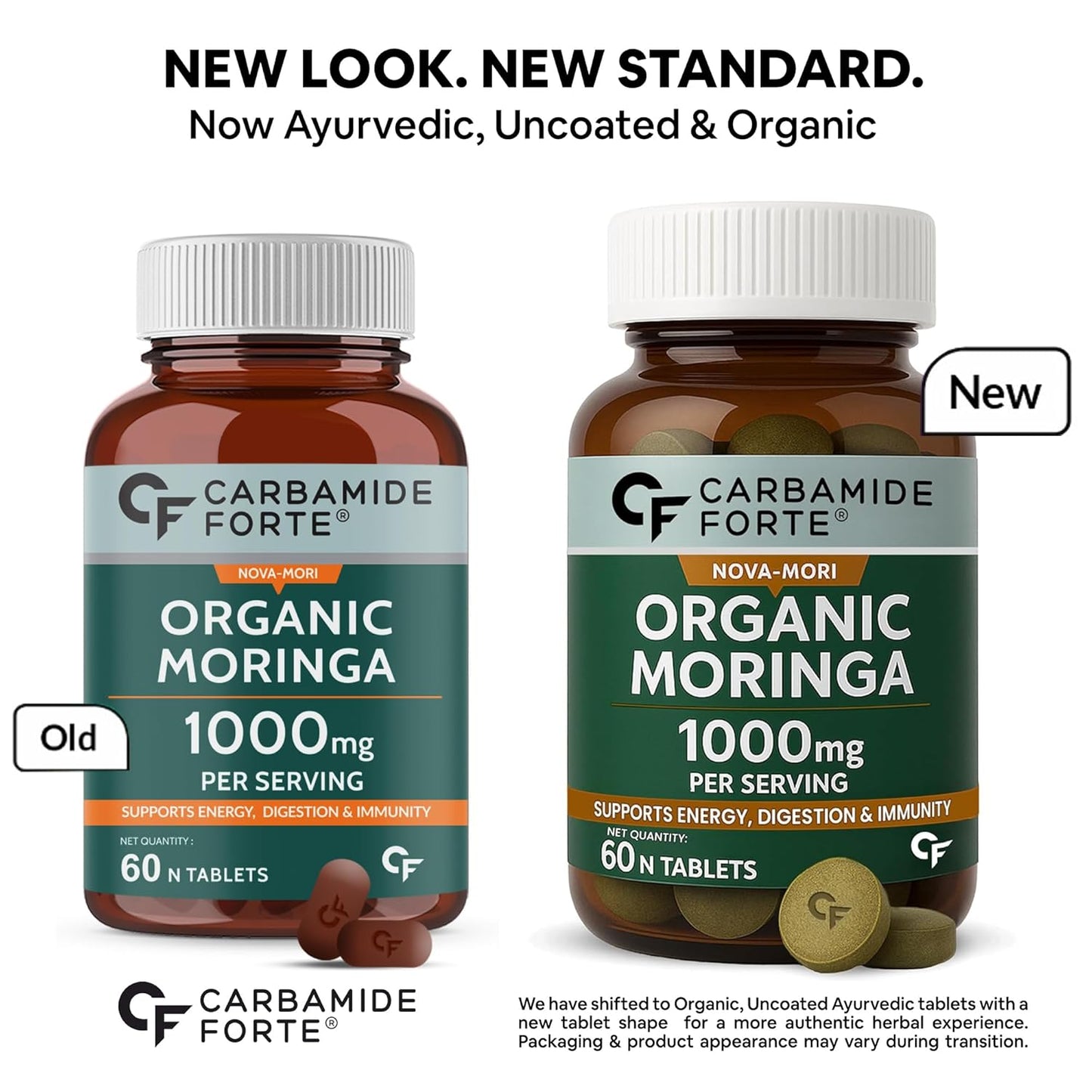 Carbamide Forte Organic Moringa Tablet with 1000mg Leaves Extract | Moringa Powder Tablets for Immunity, Digestion & Energy | Tablets 60
