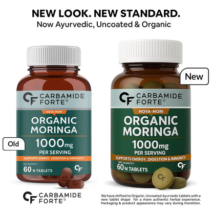 Carbamide Forte Organic Moringa Tablet with 1000mg Leaves Extract | Moringa Powder Tablets for Immunity, Digestion & Energy | Tablets 60