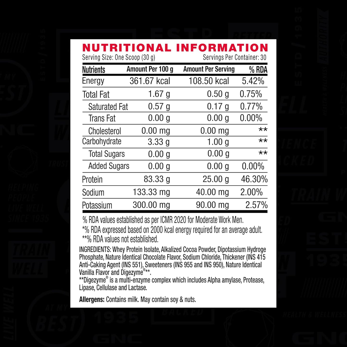 GNC Amp Pure Isolate Zero Carb | 2 Lbs | 30 Servings | Boosts Athletic Performance Builds Lean Muscles | Speeds Up Recovery | Digezyme For Easy Digestion | 25G Protein | 6G Bcaa | Chocolate Frosting