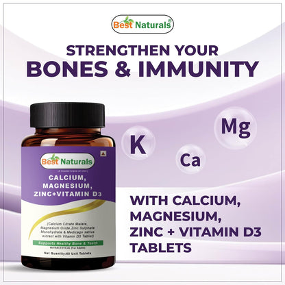 Best Naturals Calcium Magnesium Zinc with Vitamin D3 â€“ 60 Tablets â€“ 2-Month Supply Trusted Brand from USA
