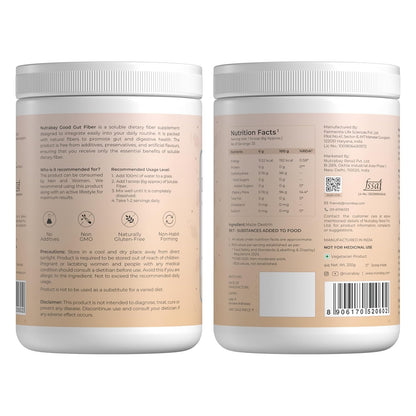 Nutrabay Good Gut Daily Fiber - 200 gm | 33 Servings | Unflavoured | Weight Management, Manages Sugar Control, Bloating, Constipation & Acidity Relief | Plant Based Prebiotic Soluble Fiber