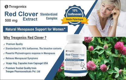 Trexgenics RED CLOVER 500mg (10% Phytoestrogen Isoflavones) Natural Menopause, Hormonal Balance Support for Women (60 Vcaps) (1)
