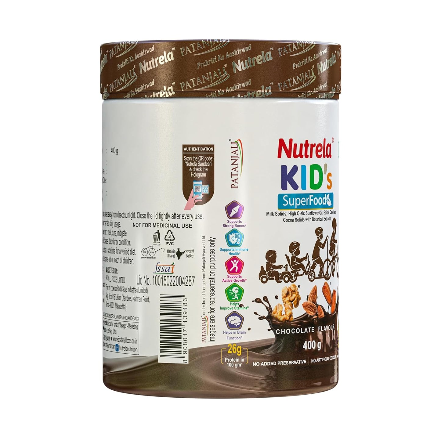 Nutrela Kids Protein Powder - 400g, Chocolate Flavour | Helps in Memory and Brain Development | Improve Muscle Mass, Bone and Teeth Strength