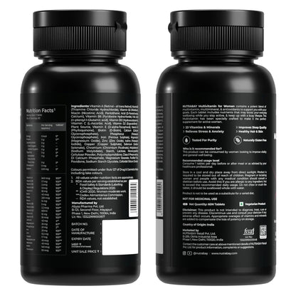 Nutrabay Pro Active Multivitamin for Women â€“ Effective Doses of Iron, Vitamin A, B5, B6, C, D, E & K and Minerals â€“ Immunity, Hair, Skin & Bone Support â€“ 60 Tablets | 100% RDA Dosage | Purity Tested