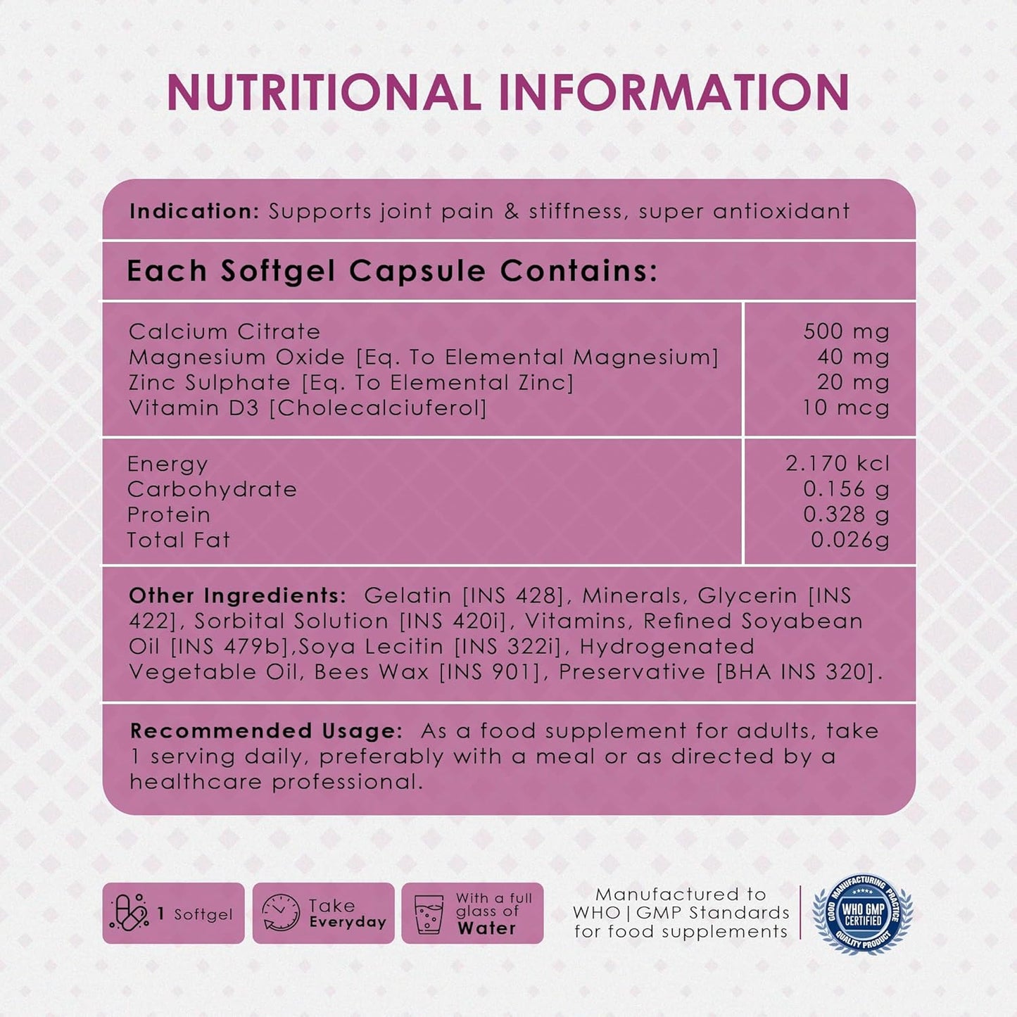 Ambrosial Calcium Magnesium Zinc & Vitamin D3| High Potency Calcium Tablets for Women & Men for Healthy Bones, Muscles & Teeth| Premium Calcium Supplements (Pack of 1-120 Softgels)