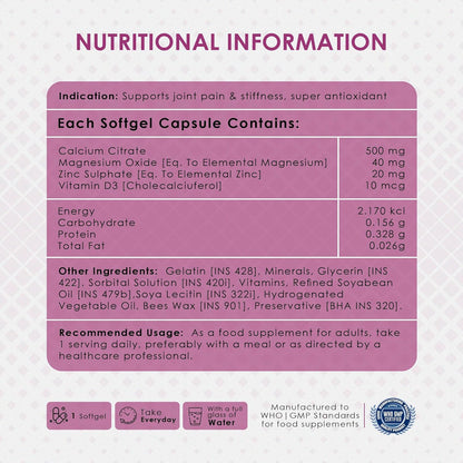 Ambrosial Calcium Magnesium Zinc & Vitamin D3| High Potency Calcium Tablets for Women & Men for Healthy Bones, Muscles & Teeth| Premium Calcium Supplements (Pack of 1-120 Softgels)