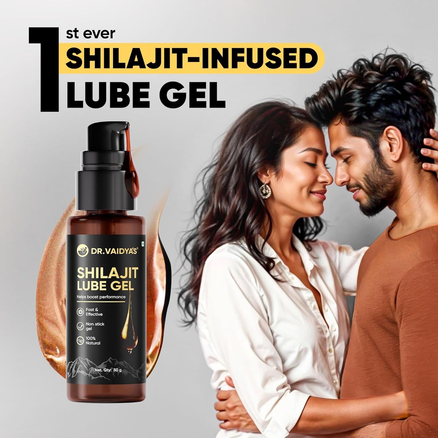 Dr. Vaidyaâ€™s Shilajit Lube Gel | First Ever Shilajit Infused Lube Gel | Enhances Performance & Stamina | Mess free | 100% Pure Himalayan Shilajit, Jaiphal & Cinnamon Oil, Ashwagandha | 50g