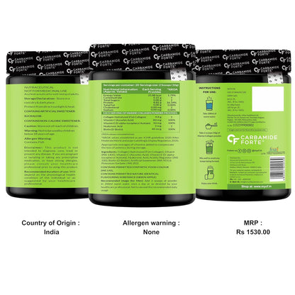 Carbamide Forte Marine Collagen Powder Supplement - for Skin Fish Collagen Powder for Women & Men - 200 Grams Powder - Green Apple Flavour