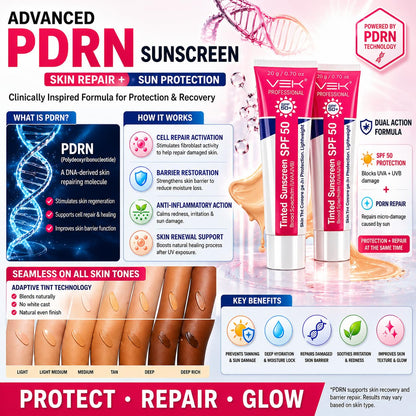 VSK Professionals PDRN Repair Tinted Sunscreen SPF 50+ | Broad Spectrum UVA/UVB Protection | Skin Repair Formula with Natural Tinted Coverage | Lightweight, Non-Greasy Daily Wear for Even, Glowing Skin Tone | 20g (Pack of 1)