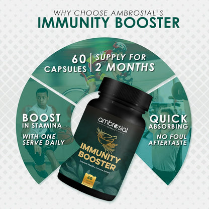 Ambrosial Herbal Immunity Booster Immunity Supplements with Blend of 6 Natural Herbs: Amla, Ashwagandha, Giloy, Turmeric, Black Pepper & Licorice | Immune Booster for Adults (Pack of 1 60 Capsules)