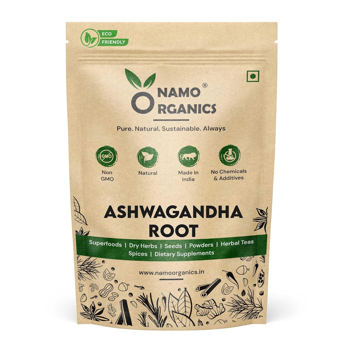 Namo Organics - Ashwagandha Root Whole (250 g) | Helps Fight Anxiety and Stress | Withania Somnifera | Non-GMO | No added Preservatives