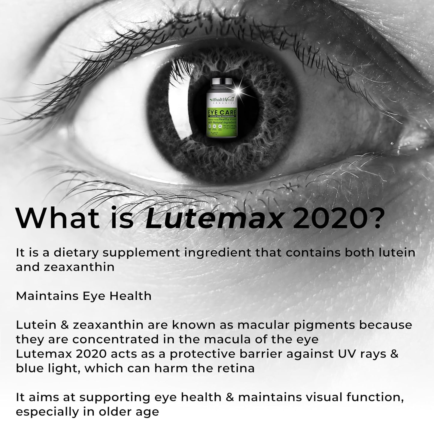 HEALTH VEDA ORGANICS PRIVATE LIMITED Plant Based Eye Care with Lutemax 2020 I 60 Veg Tablets I Protects from Blue Light & Improves Vision I For both for Men & Women